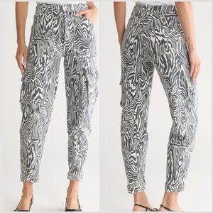 MOTHER Cargo Pants Black & White Zebra-Print Jeans W26 EUC